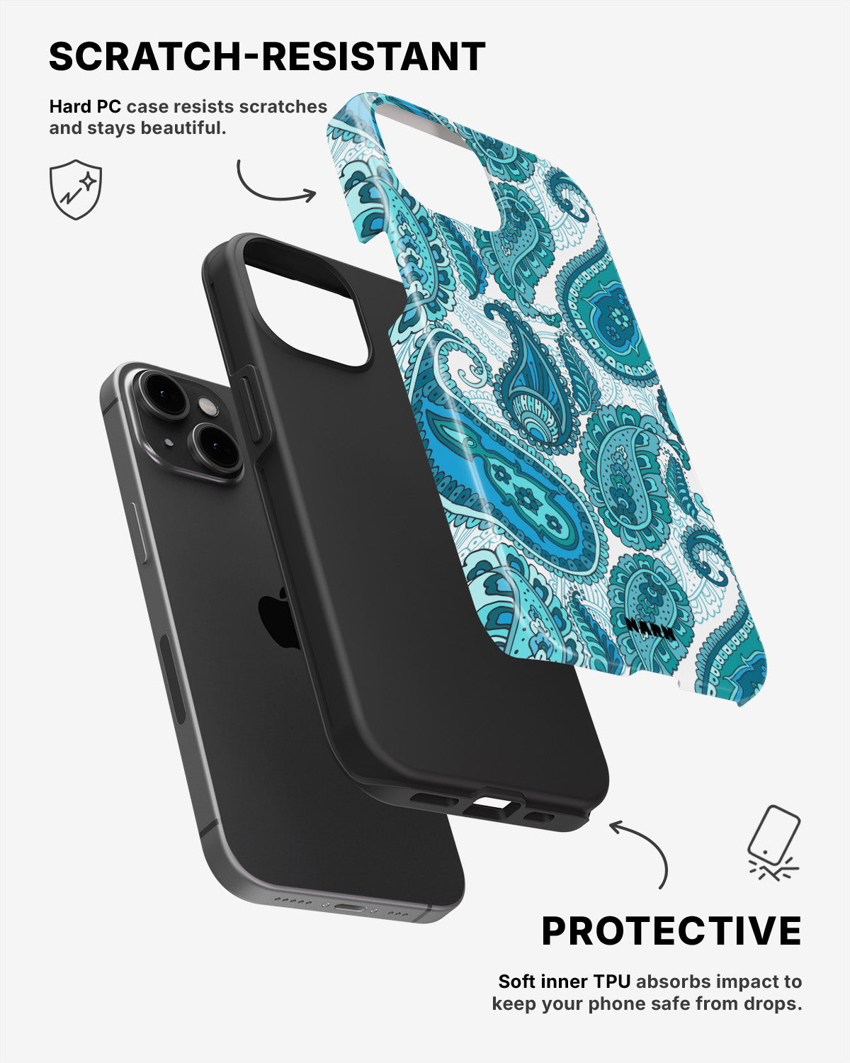 iPhone 15 Plus Tough Case – Turquoise Paisley - View 2