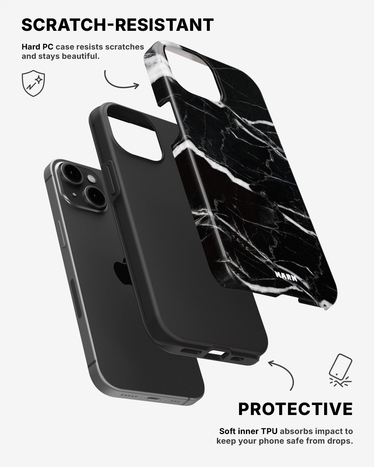 iPhone 15 Plus Tough Case – Black Marble - View 2