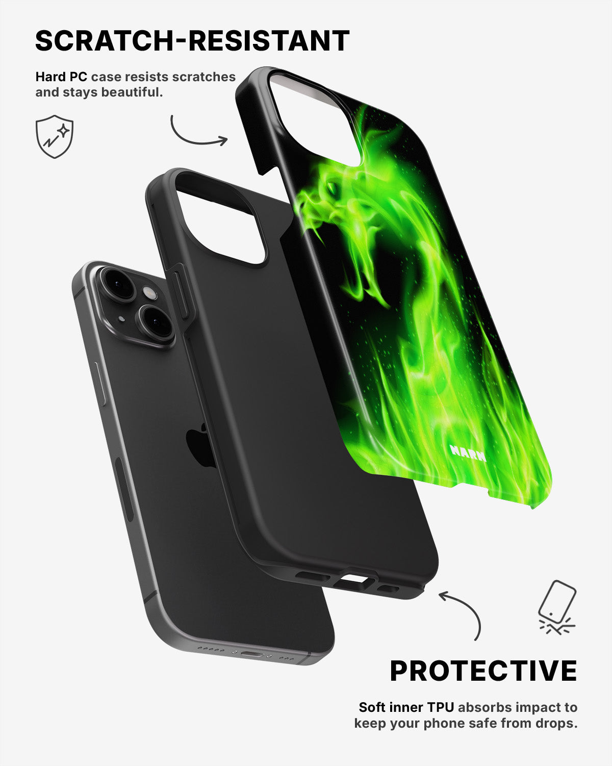 iPhone 15 Plus Tough Case – Green Flames Dragon - View 2