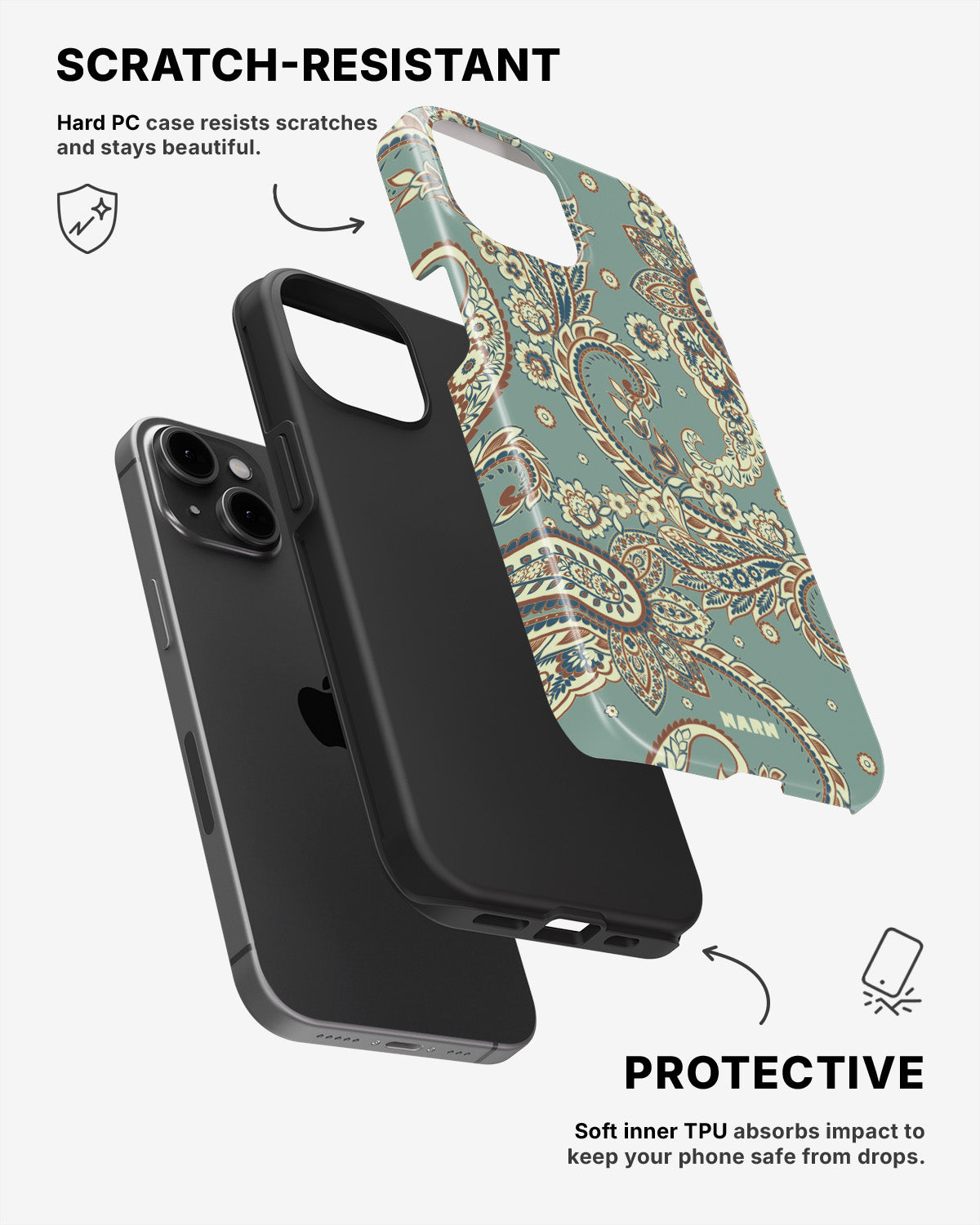 iPhone 15 Plus Tough Case – Paisley Green - View 2