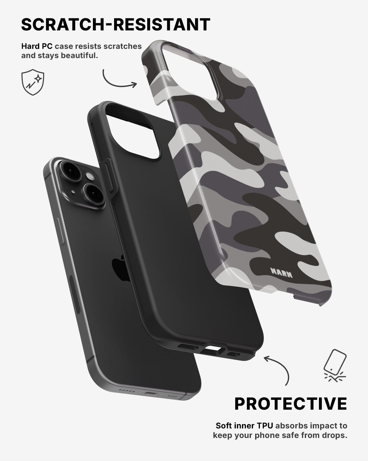 iPhone 15 Plus Tough Case – Grey Camo - View 2