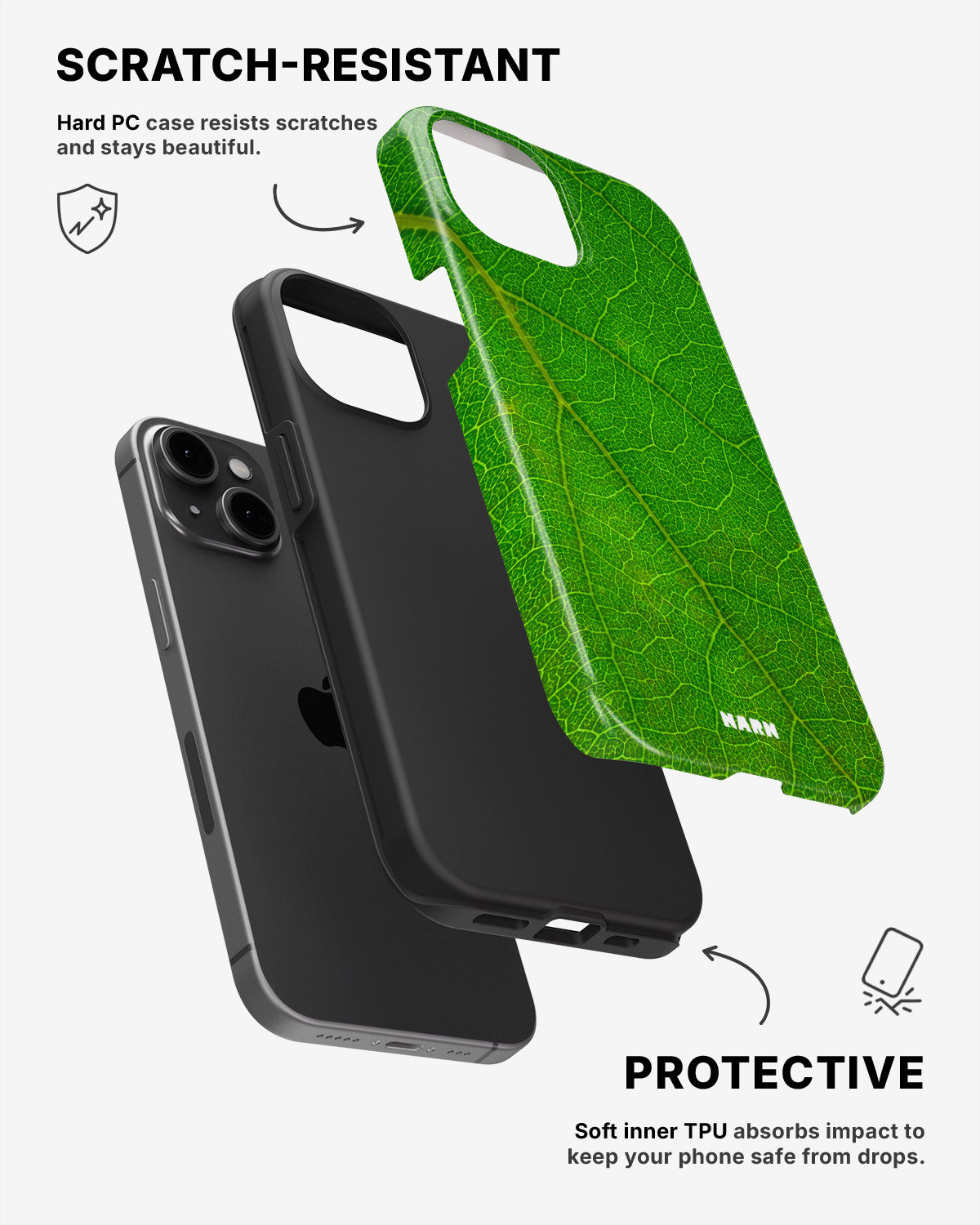iPhone 15 Plus Tough Case – Green Leafy - View 2