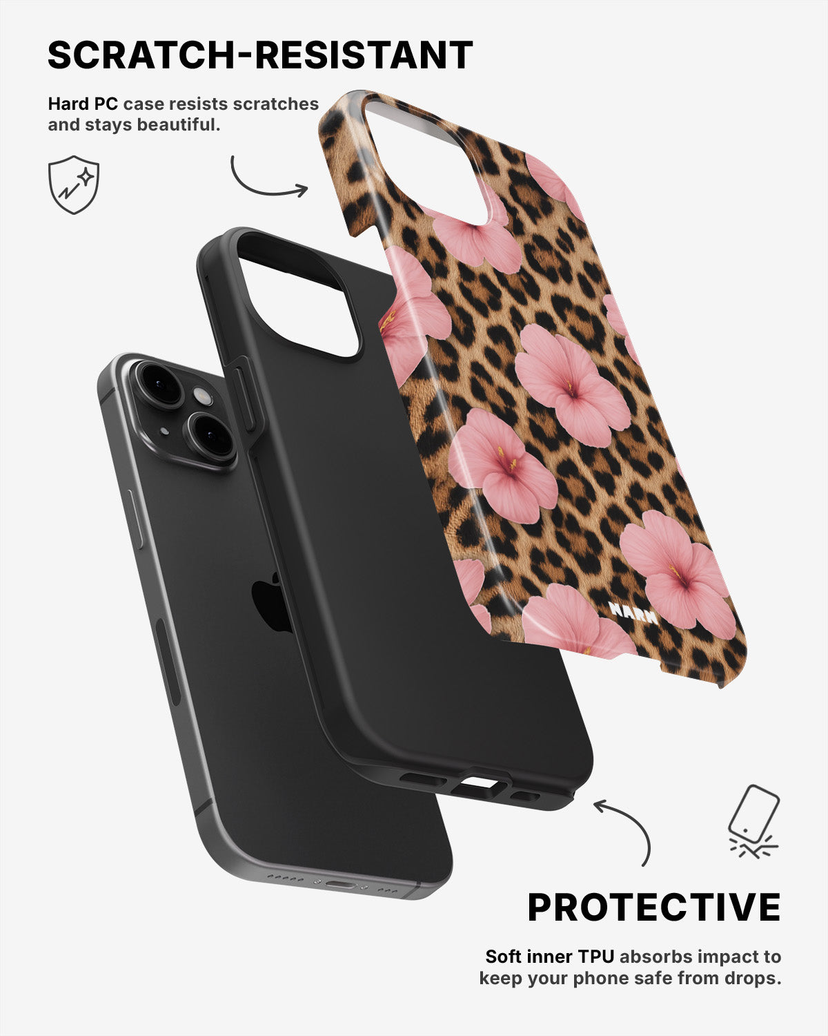iPhone 15 Plus Tough Case – Leopard Flower - View 2