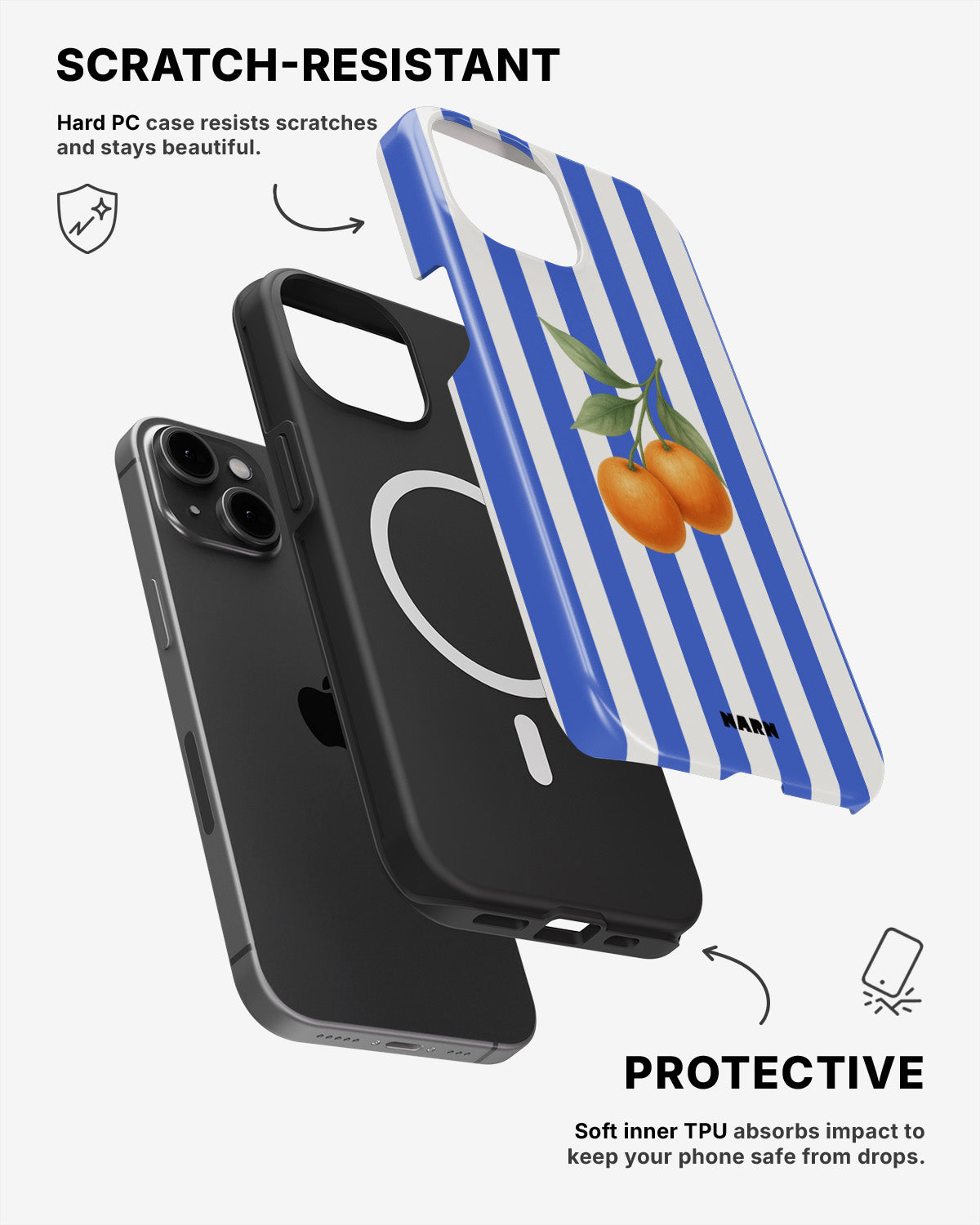 iPhone 15 Plus Tough Case – Orange Stripes - View 2