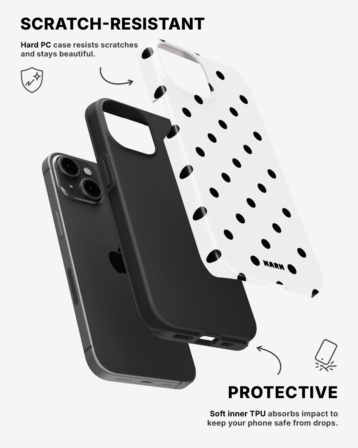 iPhone 15 Plus Tough Case – Mono Dots - View 2