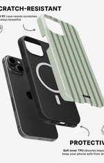 iPhone 15 Plus Tough Case – Sage Stripes - View 2