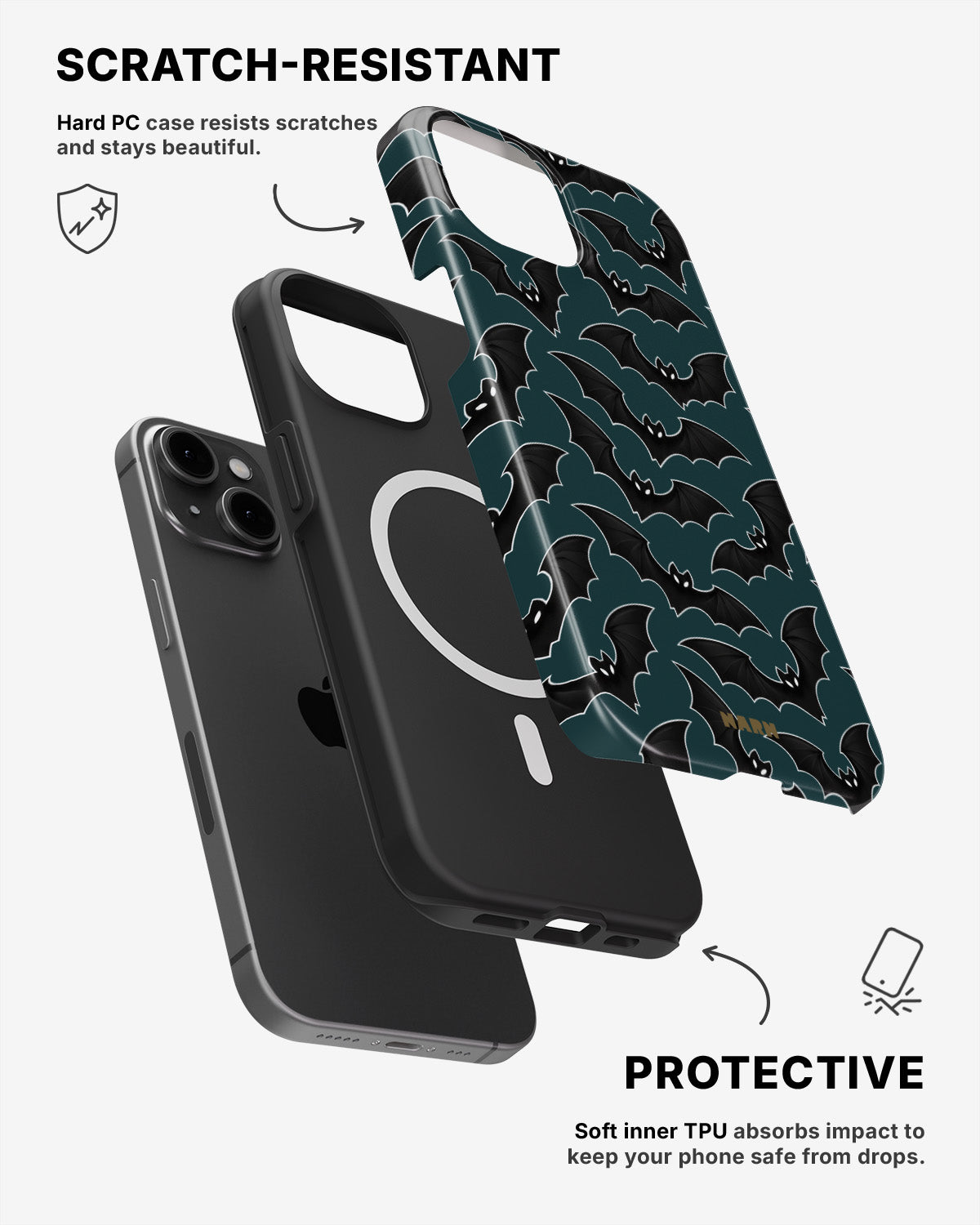 iPhone 15 Plus Tough Case – Midnight Bats - View 2
