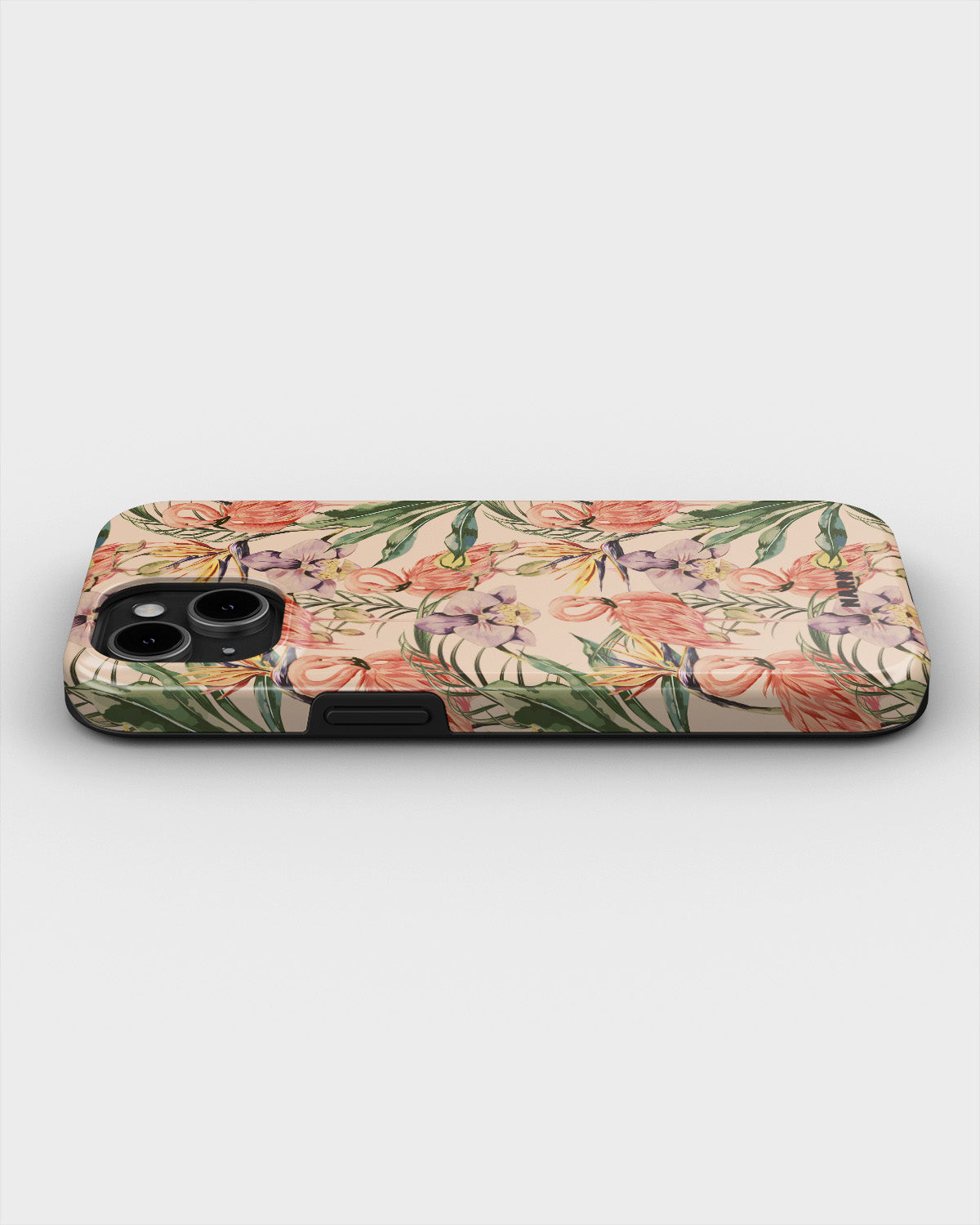 iPhone 15 Plus Tough Case – Flamingos & Flowers - View 3