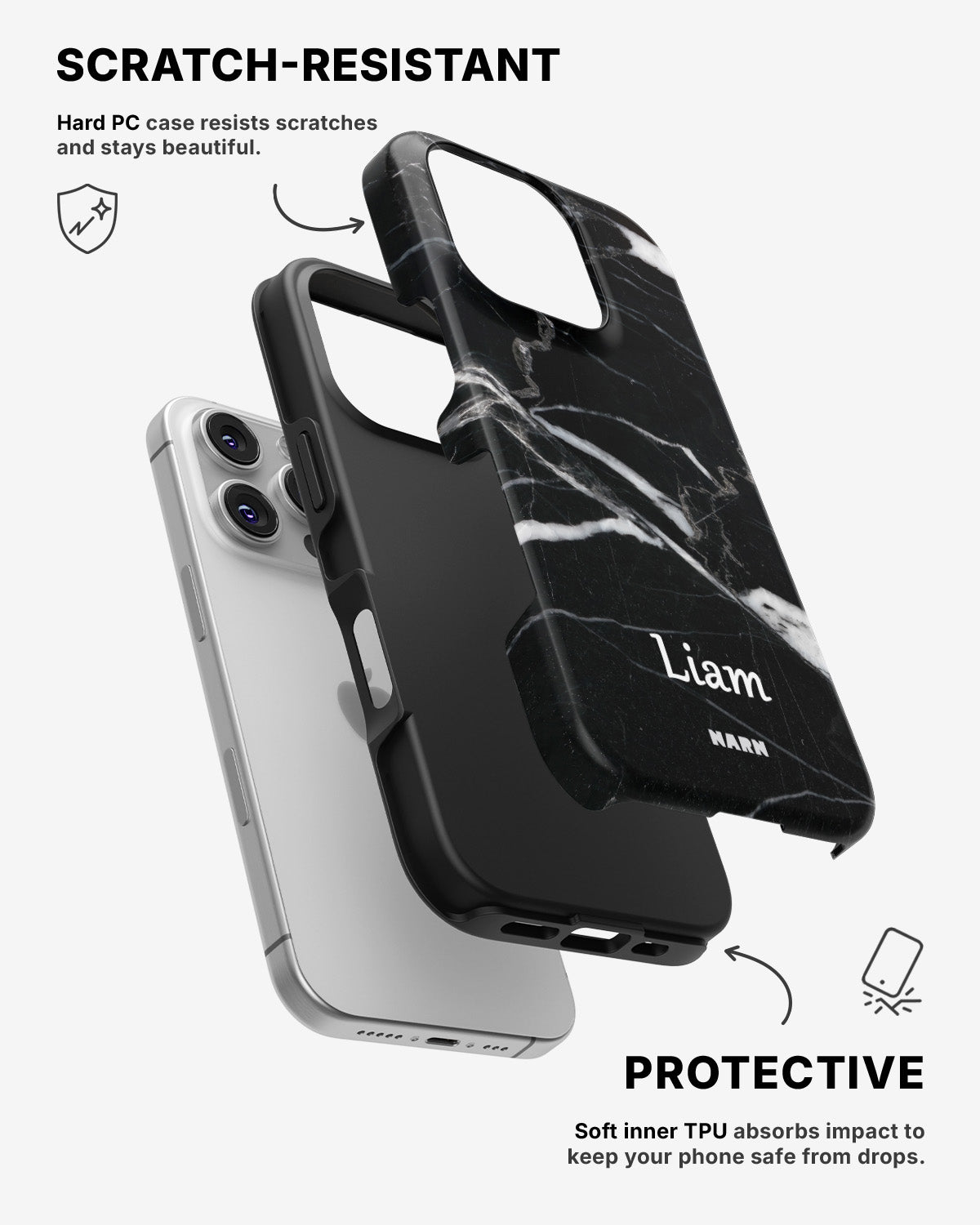 iPhone 16 Pro Max Tough Case – Custom - Black Marble - View 2