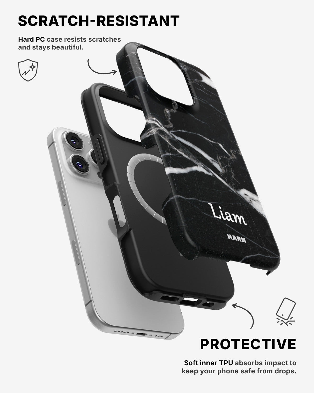 iPhone 16 Pro Max Tough Case – Custom - Black Marble - View 2