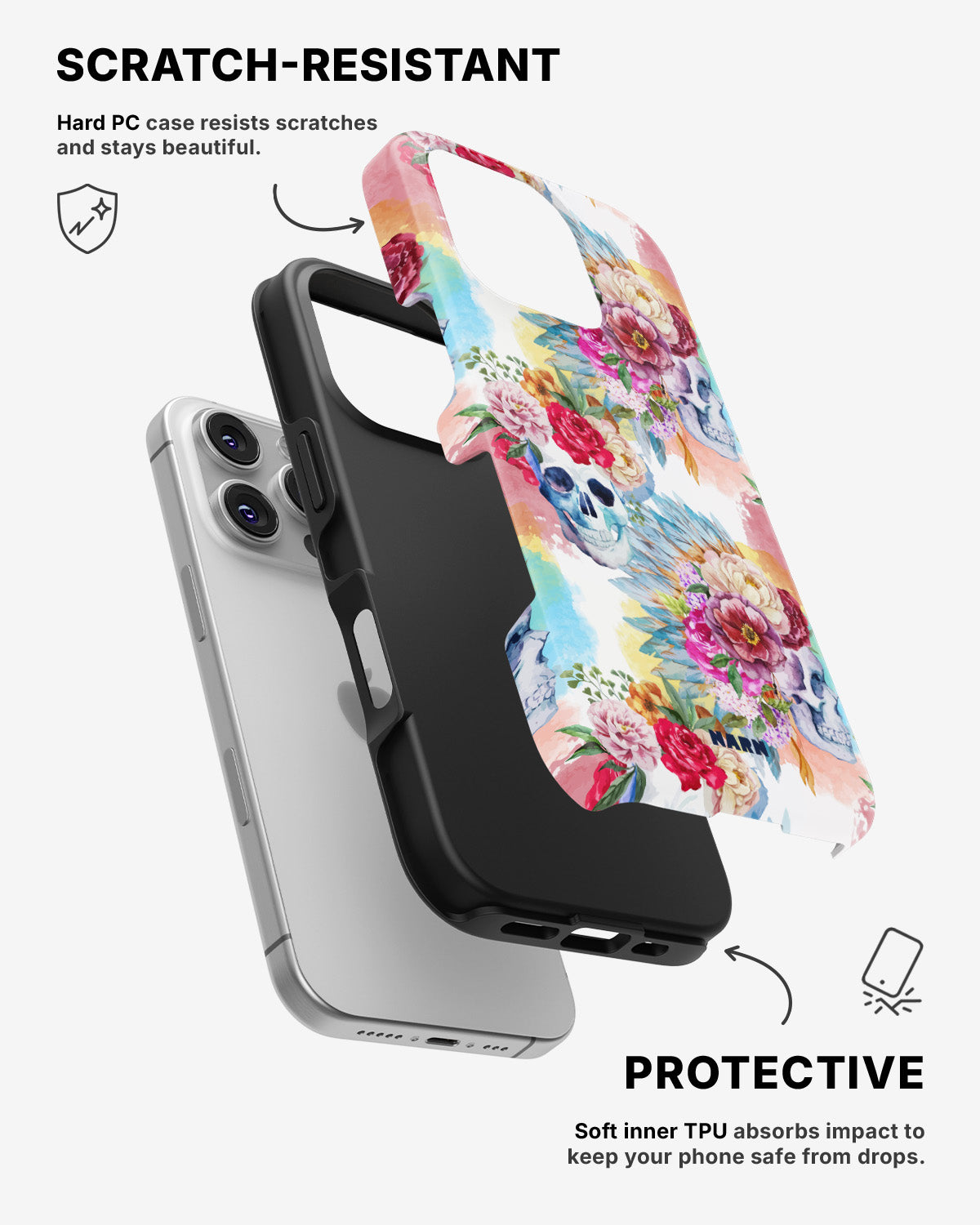 iPhone 16 Pro Max Tough Case – Flowered Skulls - View 2