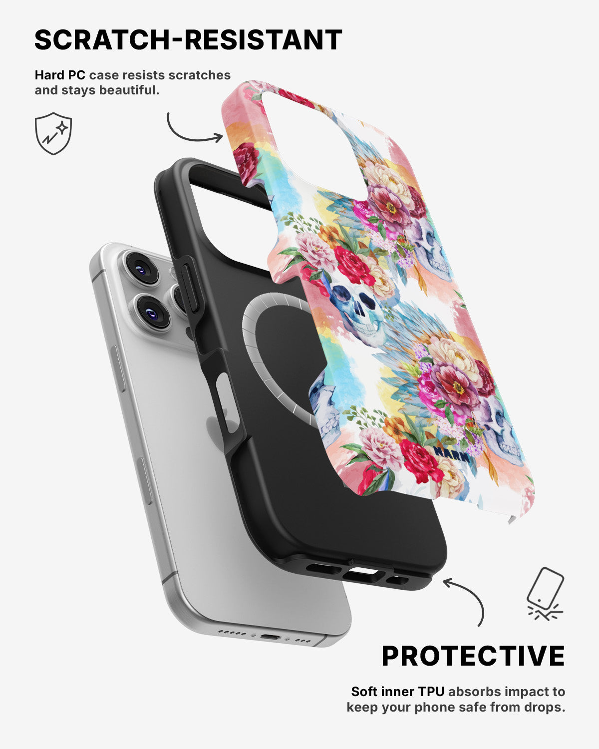 iPhone 16 Pro Max Tough Case – Flowered Skulls - View 2