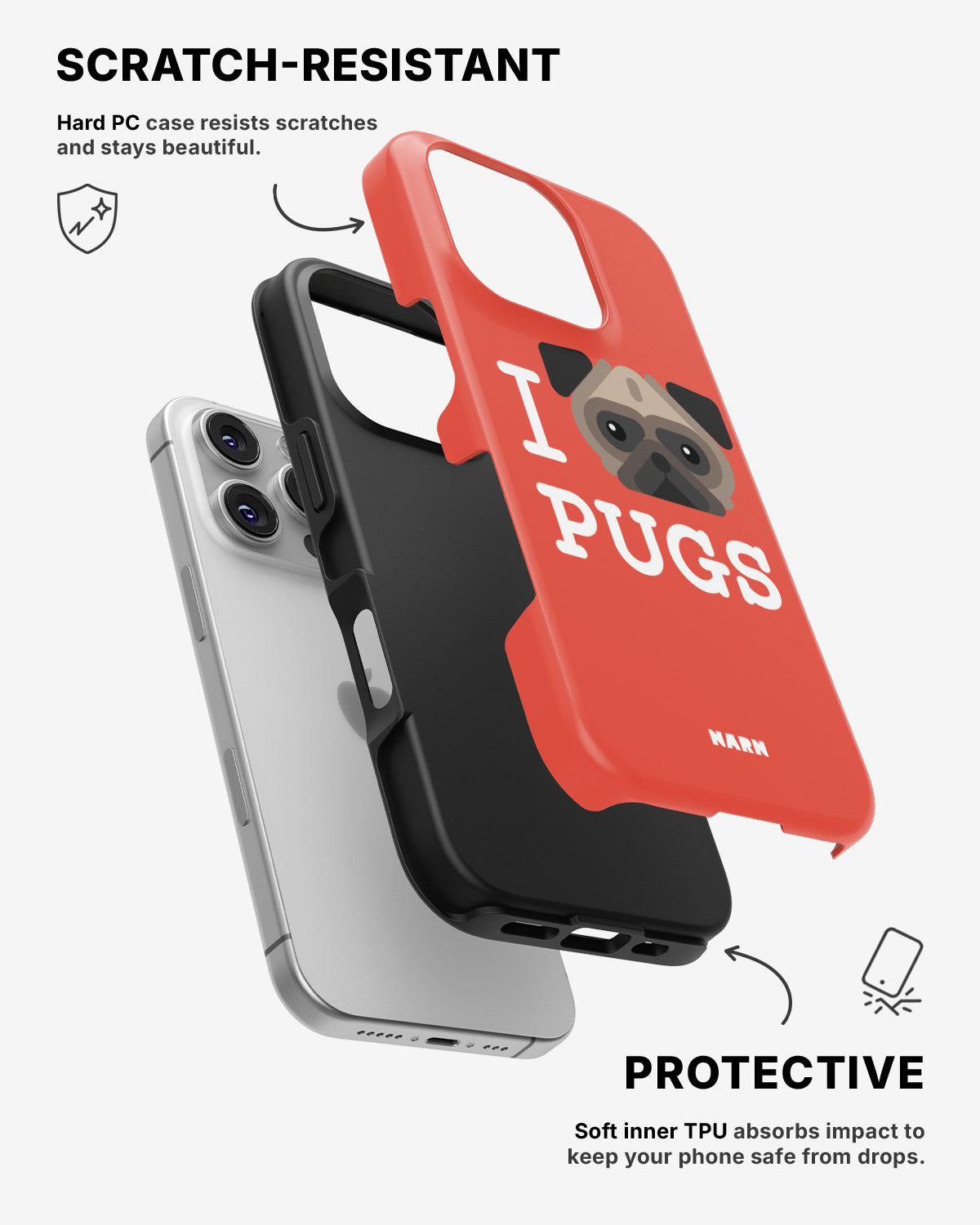 iPhone 16 Pro Max Tough Case – I Love Pugs - View 2