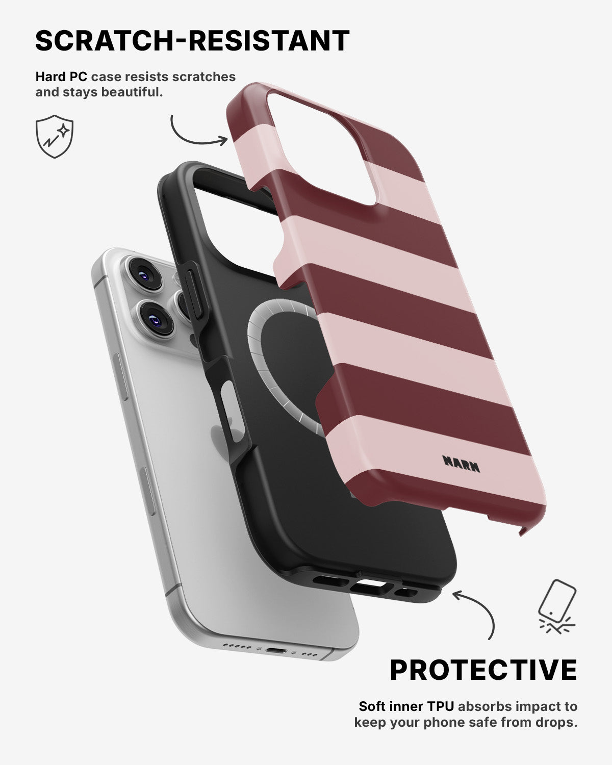 iPhone 16 Pro Max Tough Case – Cranberry Stripe - View 2