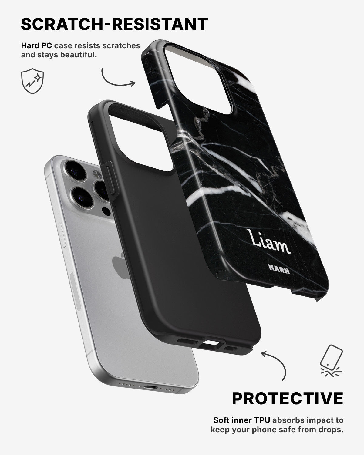 iPhone 15 Pro Max Tough Case – Custom - Black Marble - View 2