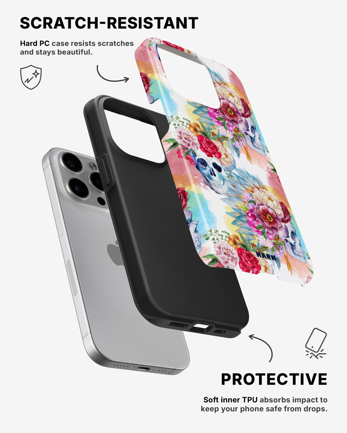 iPhone 15 Pro Max Tough Case – Flowered Skulls - View 2