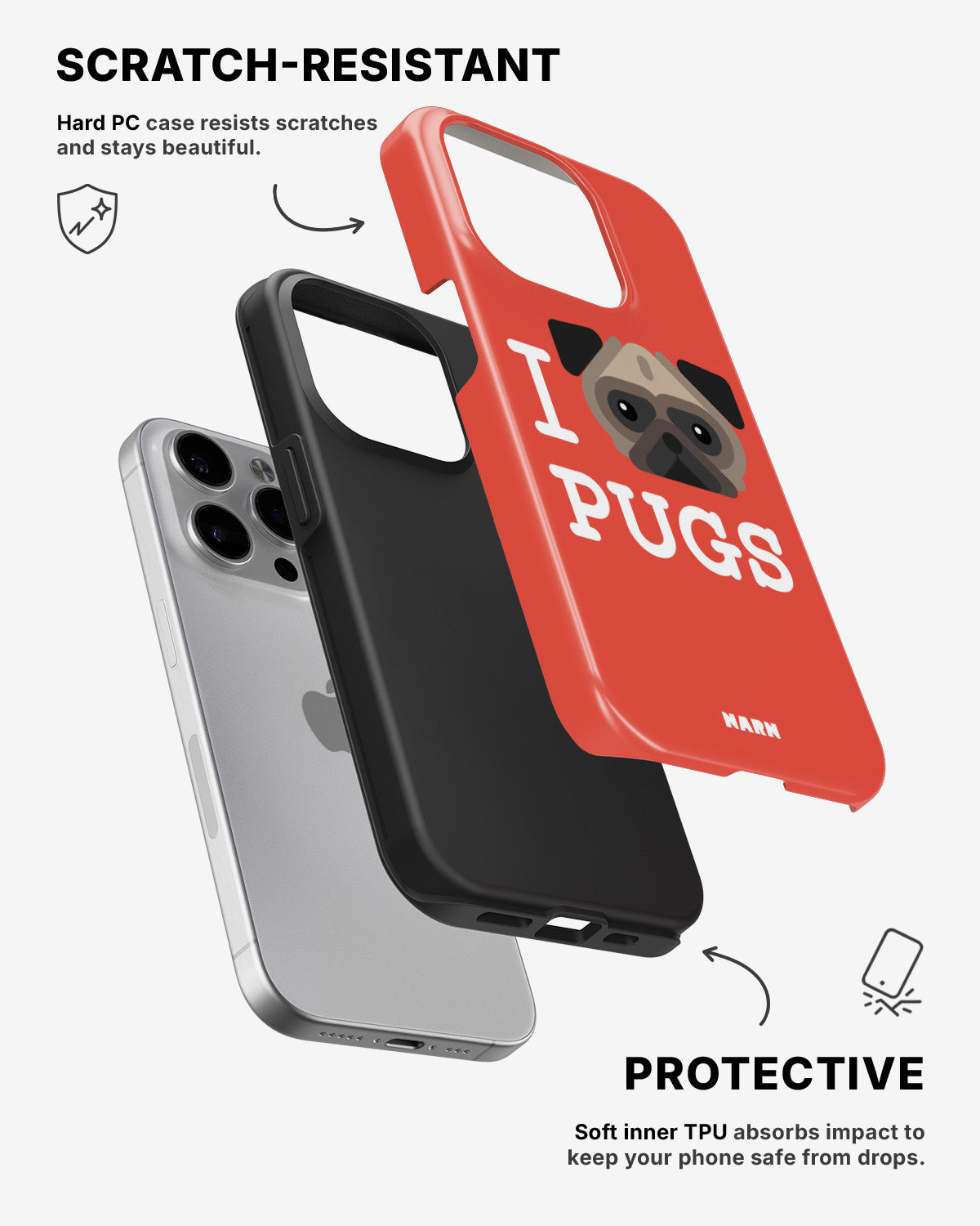 iPhone 15 Pro Max Tough Case – I Love Pugs - View 2