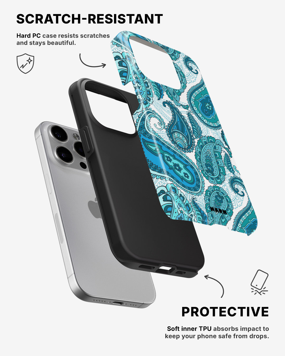 iPhone 15 Pro Max Tough Case – Turquoise Paisley - View 2
