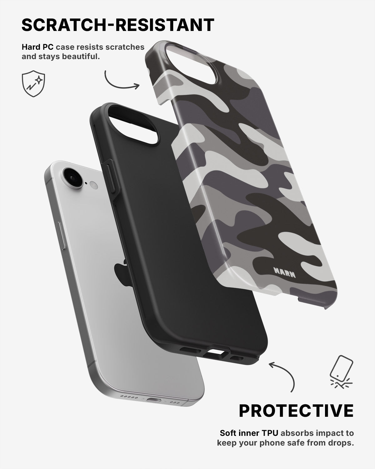 iPhone 7 / iPhone 8 Tough Case – Grey Camo - View 2