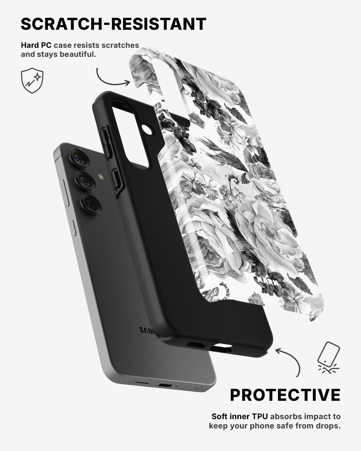 Samsung Galaxy A56 Tough Case – Black & White Bloom - View 2