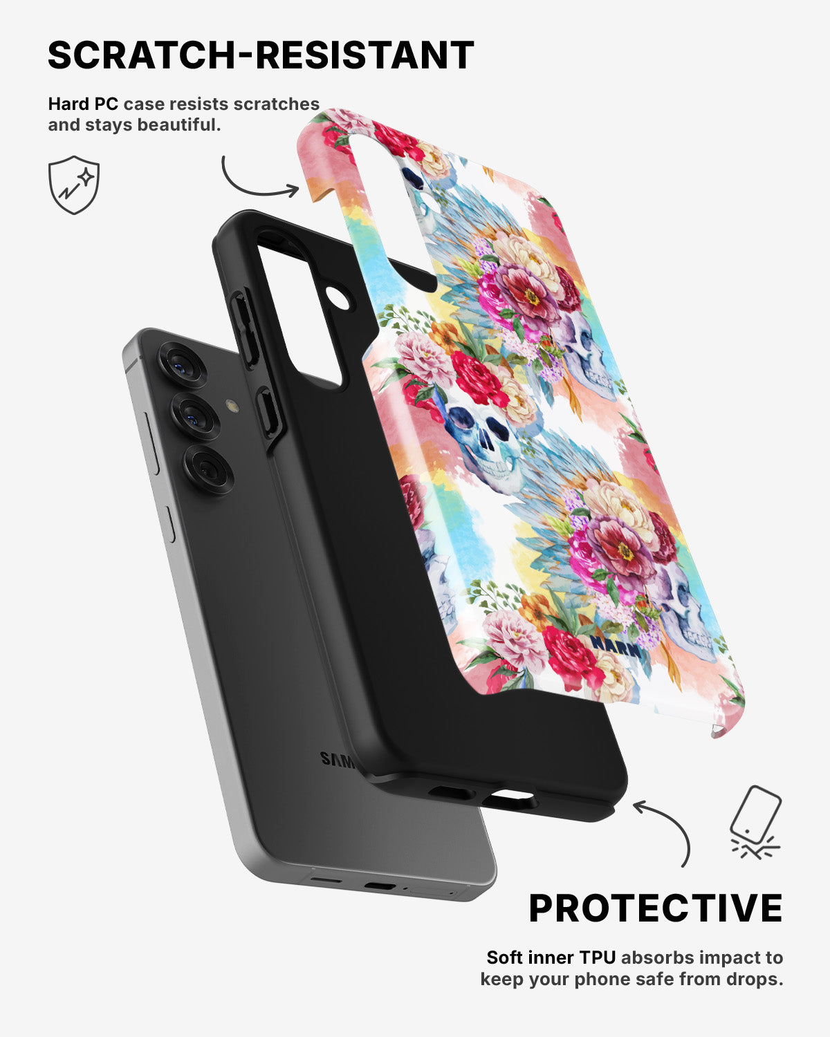 Samsung Galaxy A56 Tough Case – Flowered Skulls - View 2