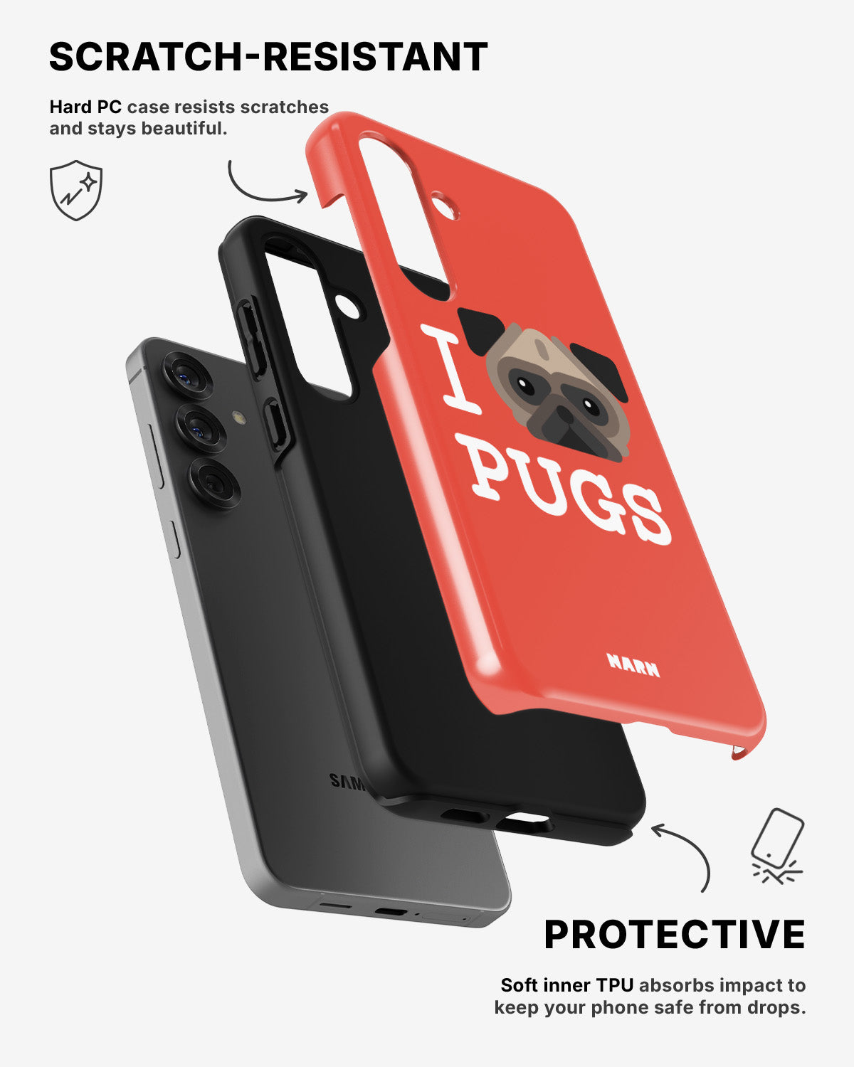 Samsung Galaxy A56 Tough Case – I Love Pugs - View 2