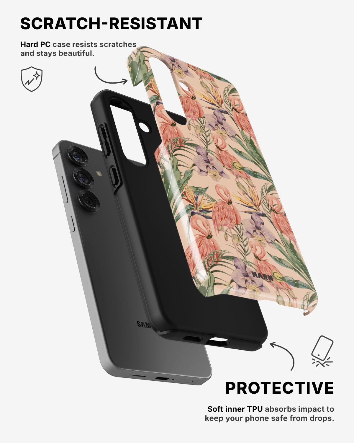 Samsung Galaxy A56 Tough Case – Flamingos & Flowers - View 2