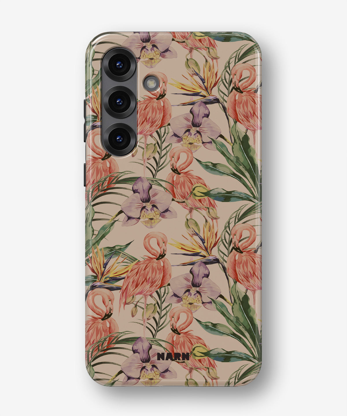 Samsung Galaxy A36 Tough Case – Flamingos & Flowers - View 1