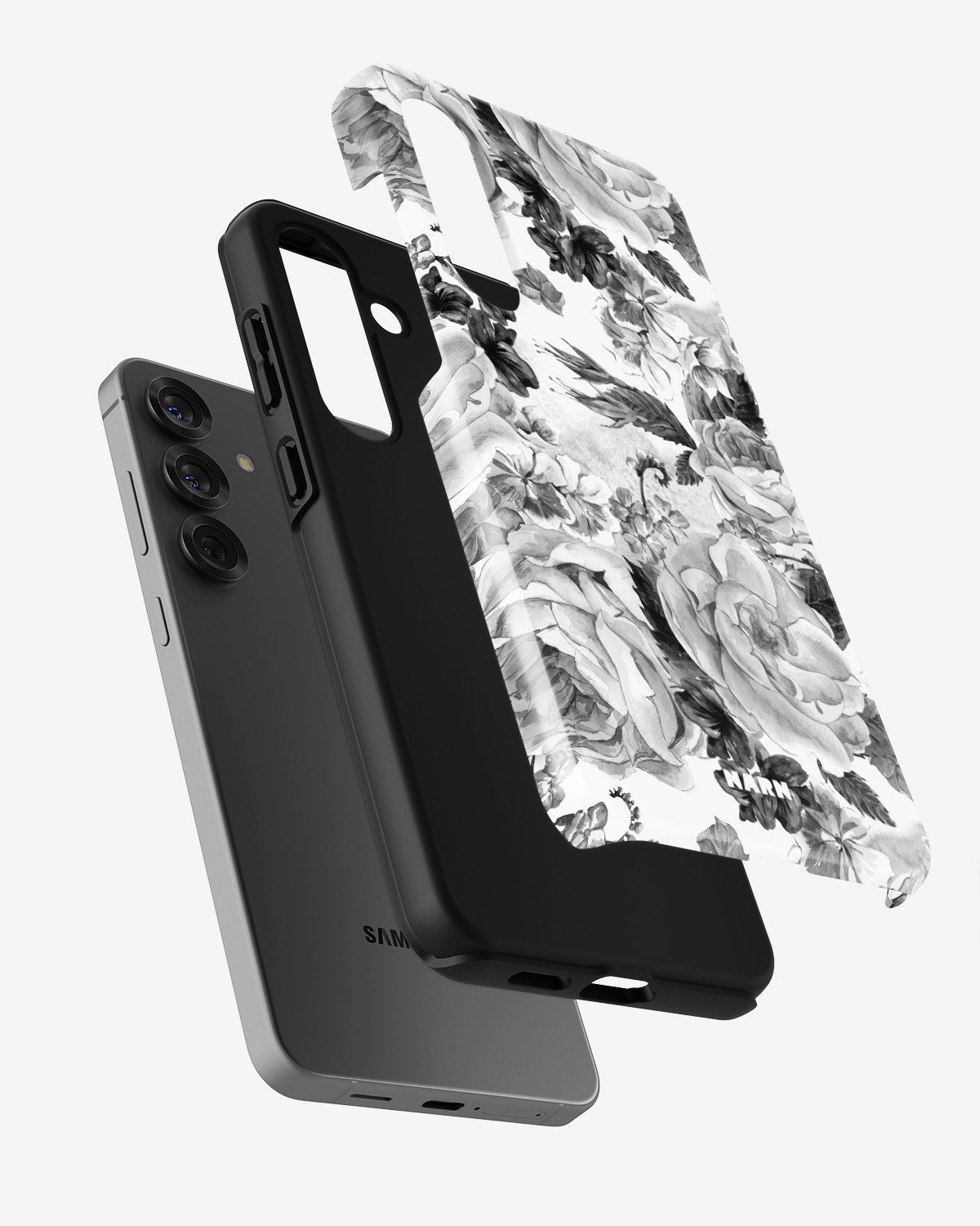 Samsung Galaxy A55 5G Tough Case – Black & White Bloom - View 2