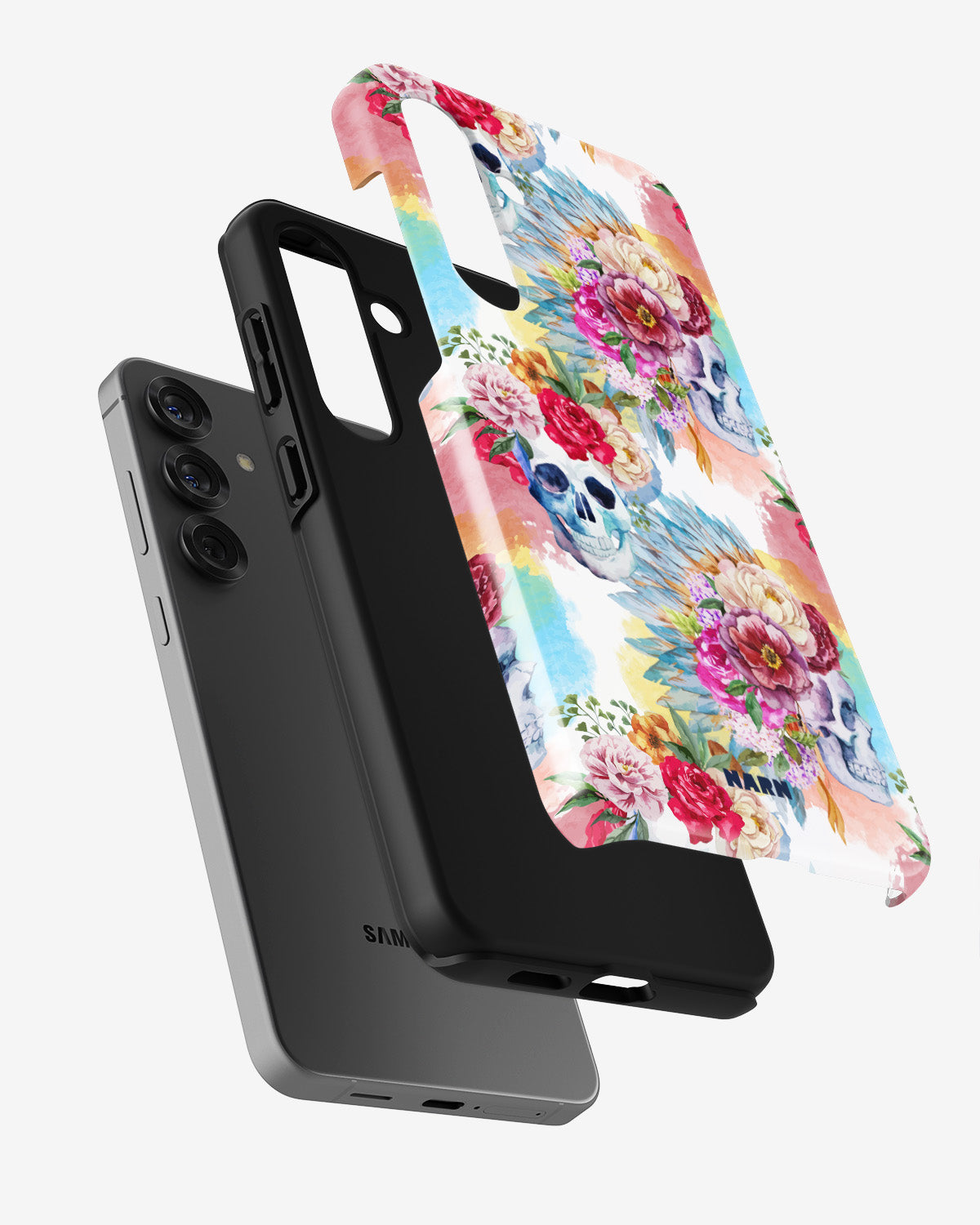 Samsung Galaxy A55 5G Tough Case – Flowered Skulls - View 2