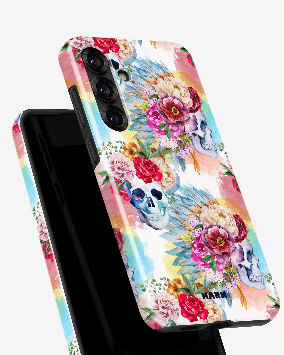 Samsung Galaxy A55 5G Tough Case – Flowered Skulls - View 4