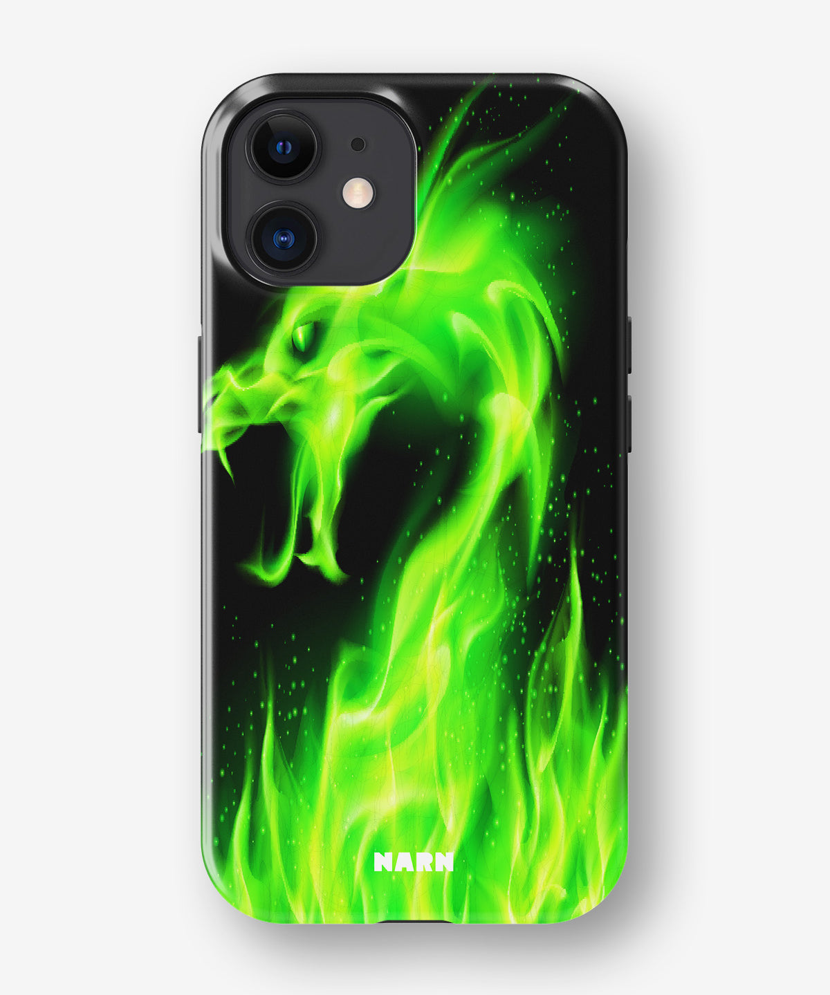 iPhone 12 Mini Tough Case – Green Flames Dragon - View 1