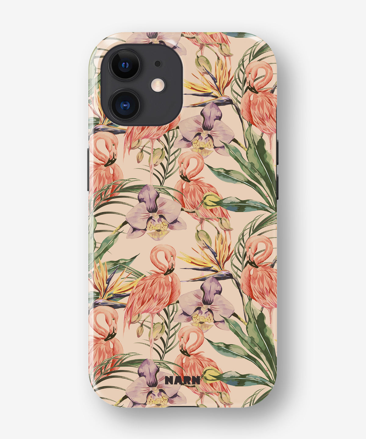 iPhone 12 Mini Tough Case – Flamingos & Flowers - View 1