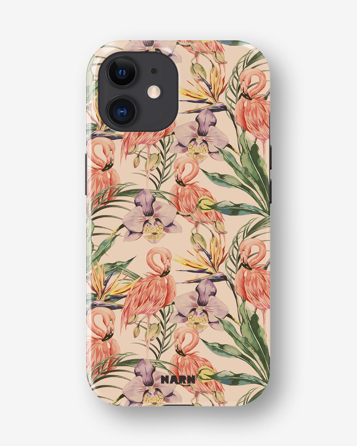 iPhone 12 Mini Tough Case – Flamingos & Flowers - View 1
