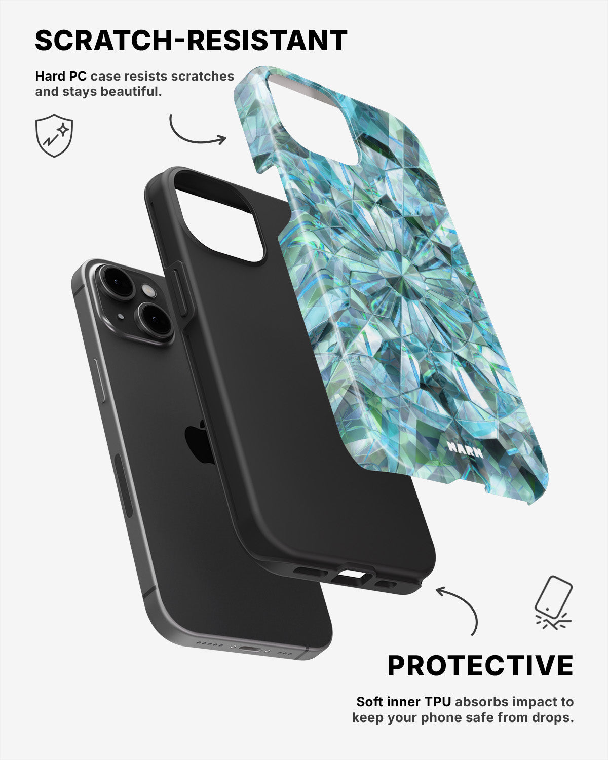 iPhone 12 Mini Tough Case – Green Crystals - View 2