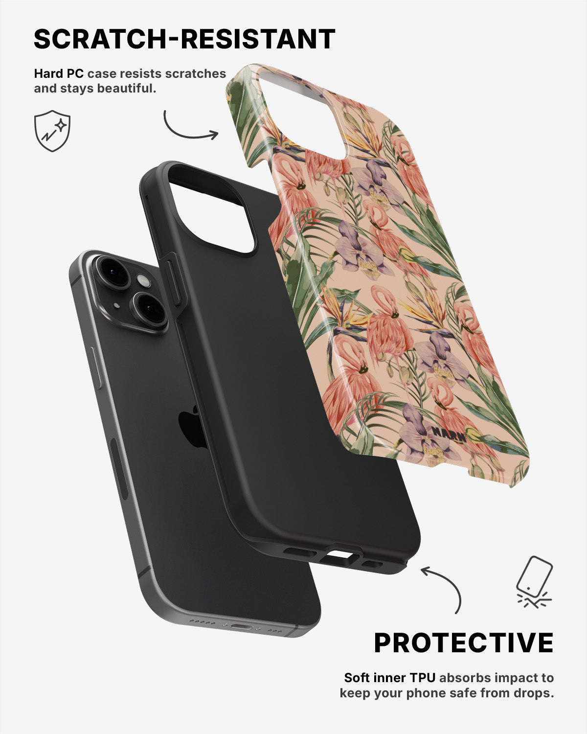 iPhone 12 Mini Tough Case – Flamingos & Flowers - View 2