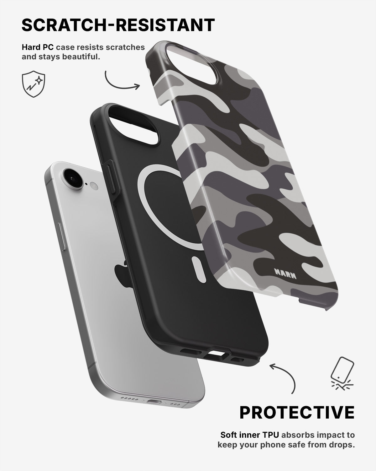 iPhone 17e Tough Case – Grey Camo - View 2