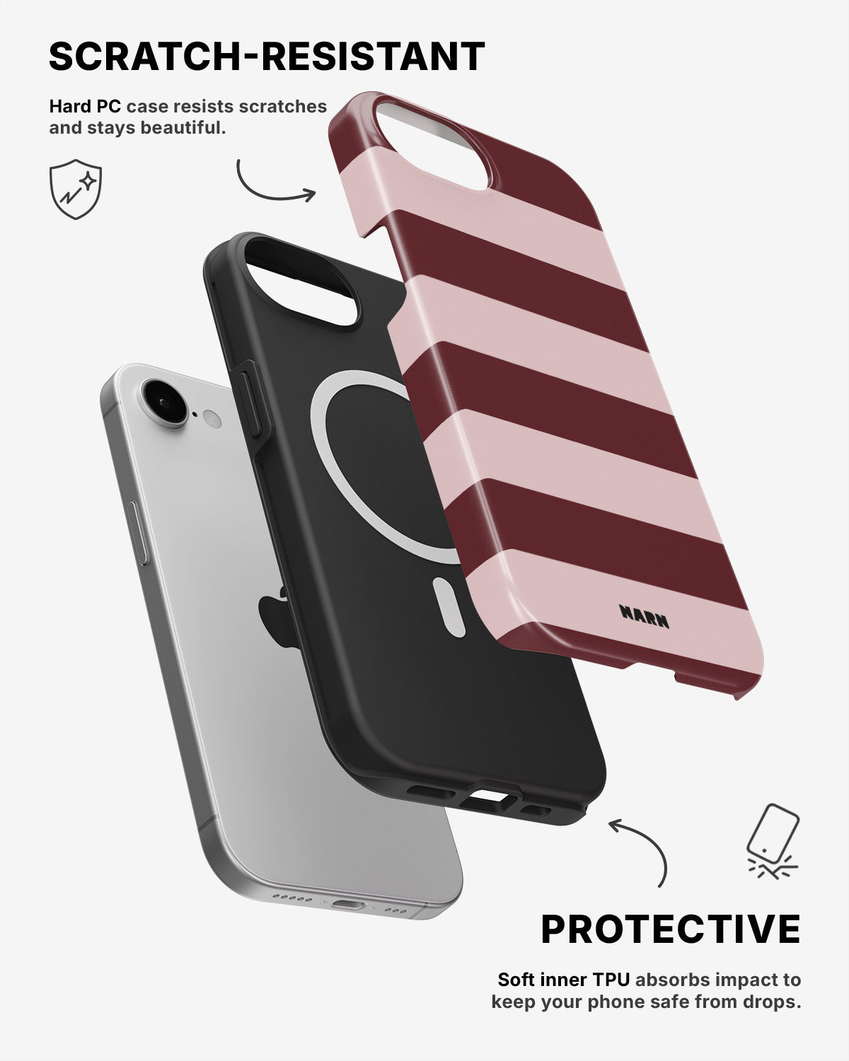 iPhone 17e Tough Case – Cranberry Stripe - View 2