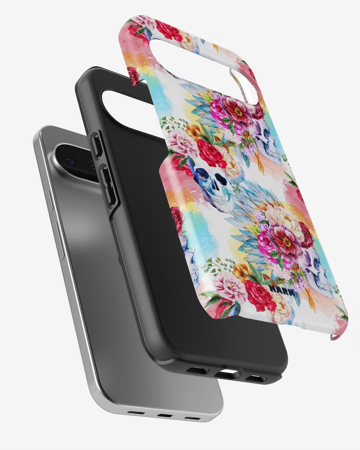Google Pixel 10 Pro Tough Case – Flowered Skulls - View 3