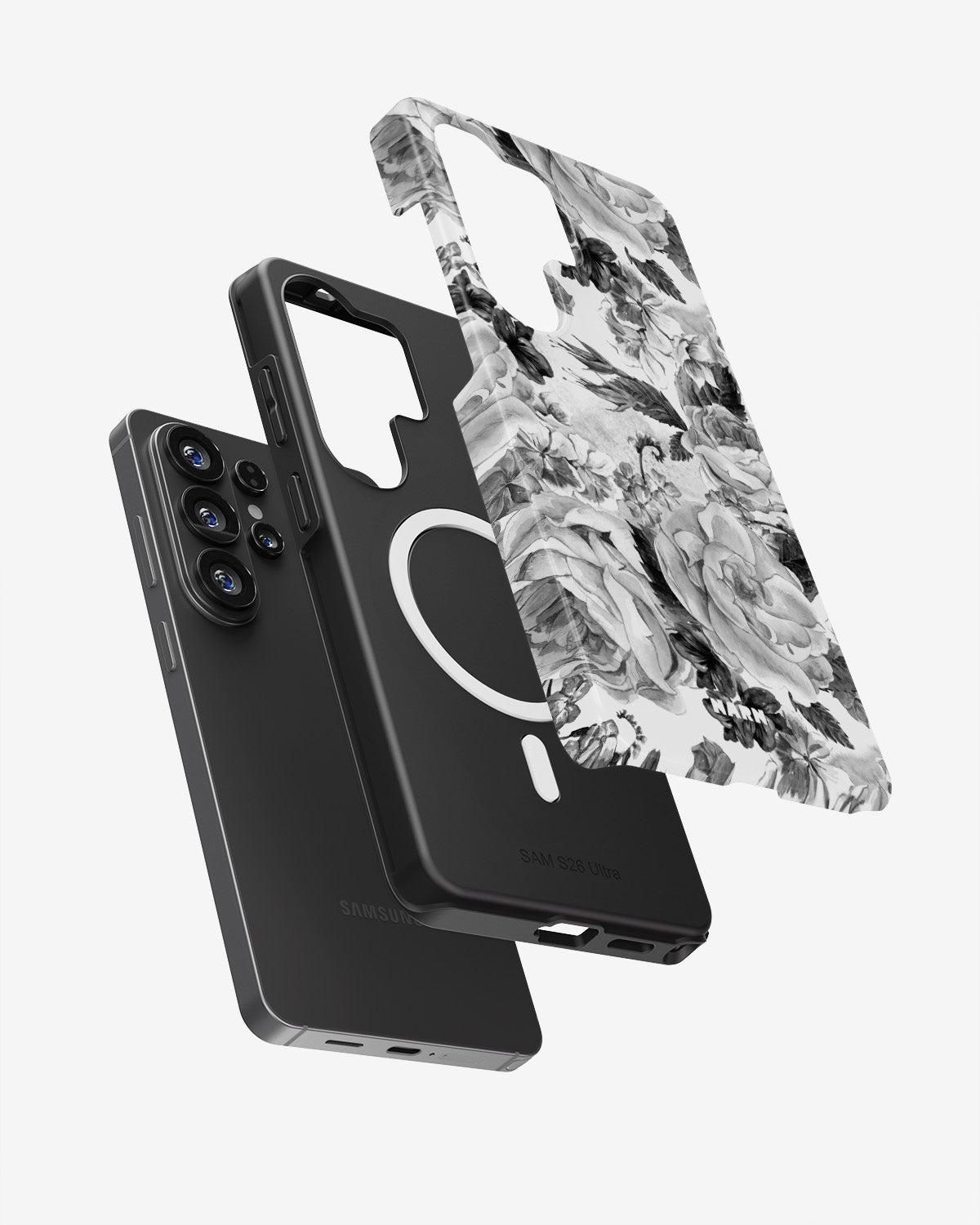 Samsung Galaxy S26 Ultra Tough Case – Black & White Bloom - View 2