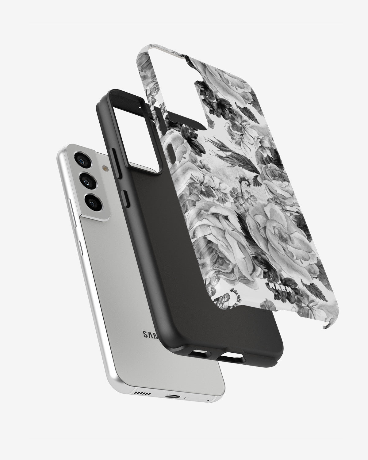 Samsung Galaxy S21 FE Tough Case – Black & White Bloom - View 2