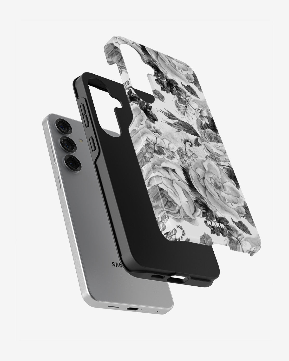 Samsung Galaxy S24 FE Tough Case – Black & White Bloom - View 2