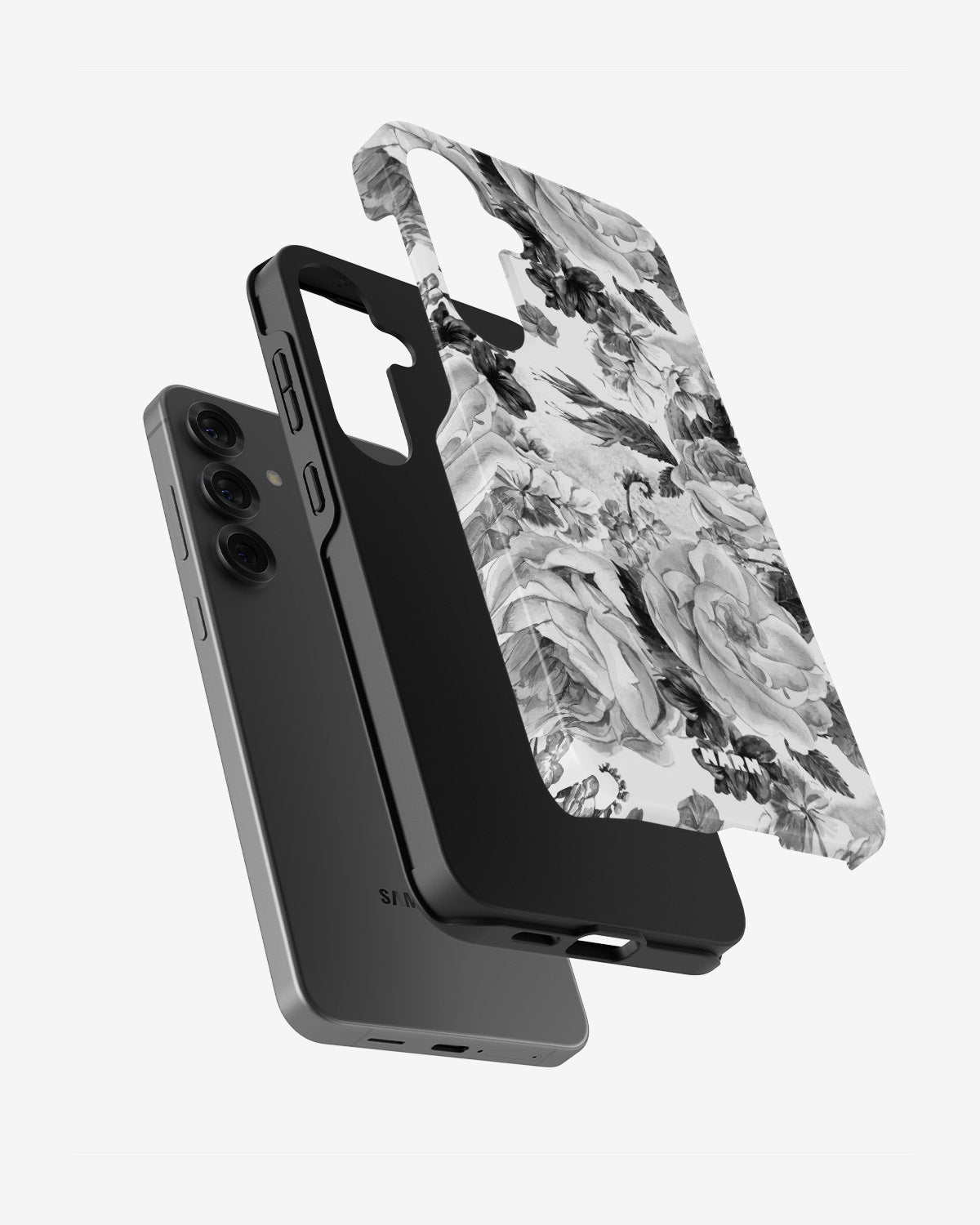 Samsung Galaxy S24 Plus Tough Case – Black & White Bloom - View 2