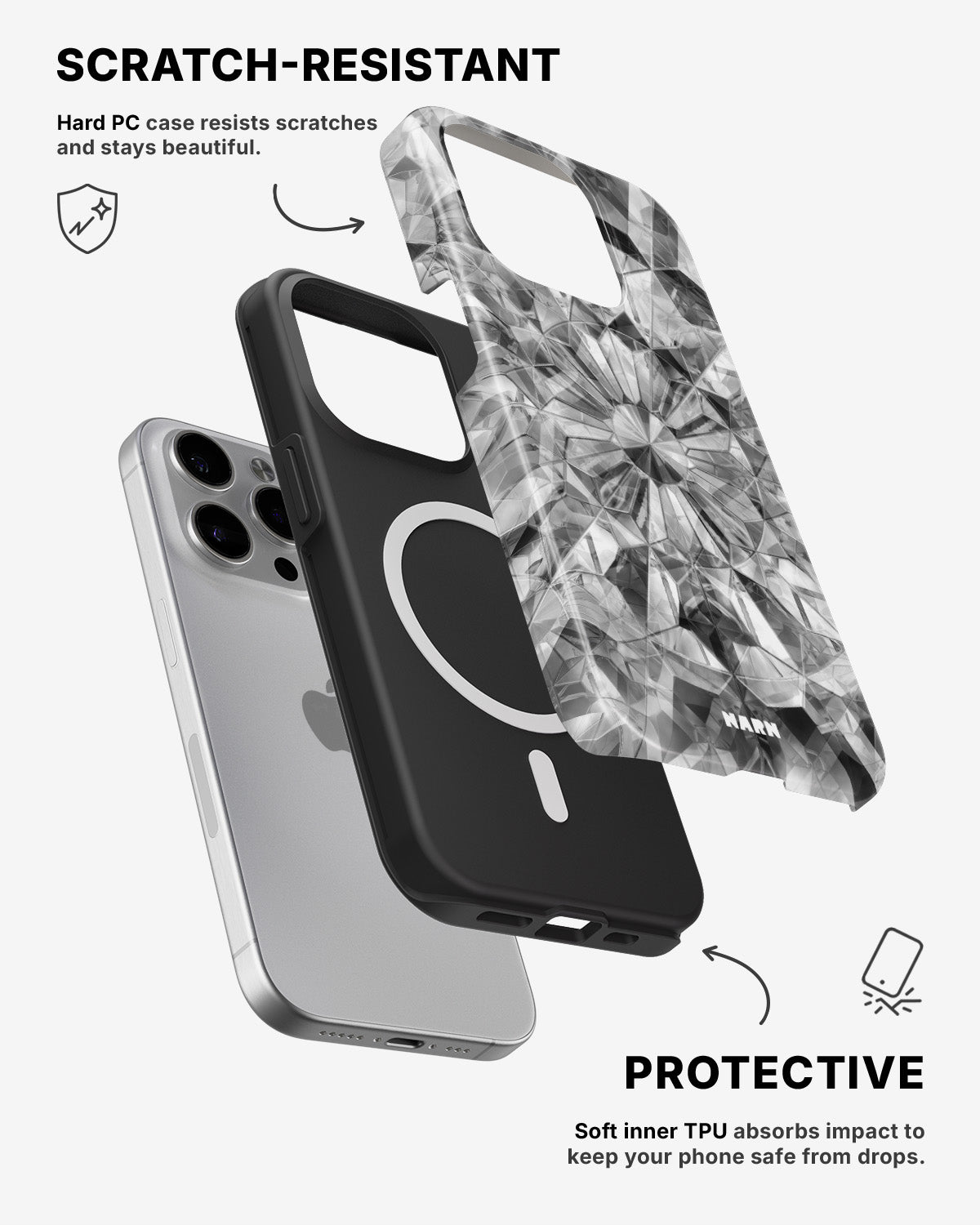 iPhone 12 Pro Max Tough Case – Grey Crystals - View 2