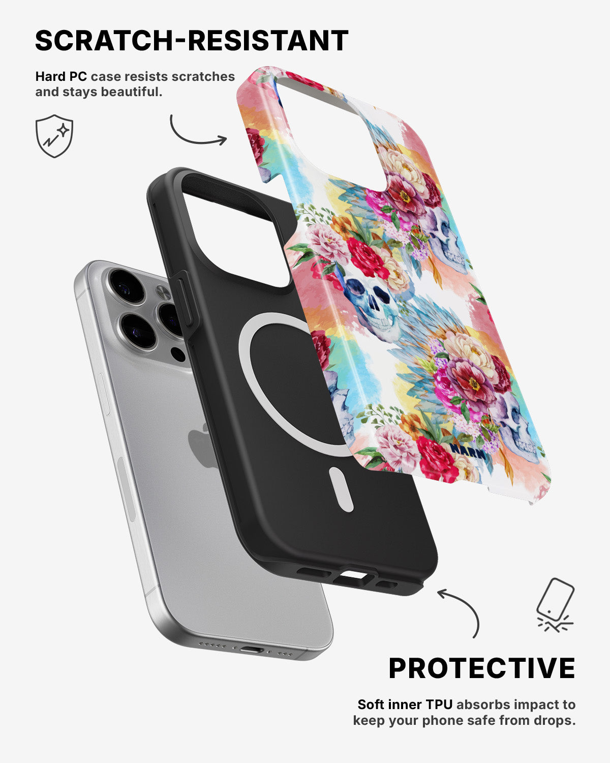 iPhone 12 Pro Max Tough Case – Flowered Skulls - View 2