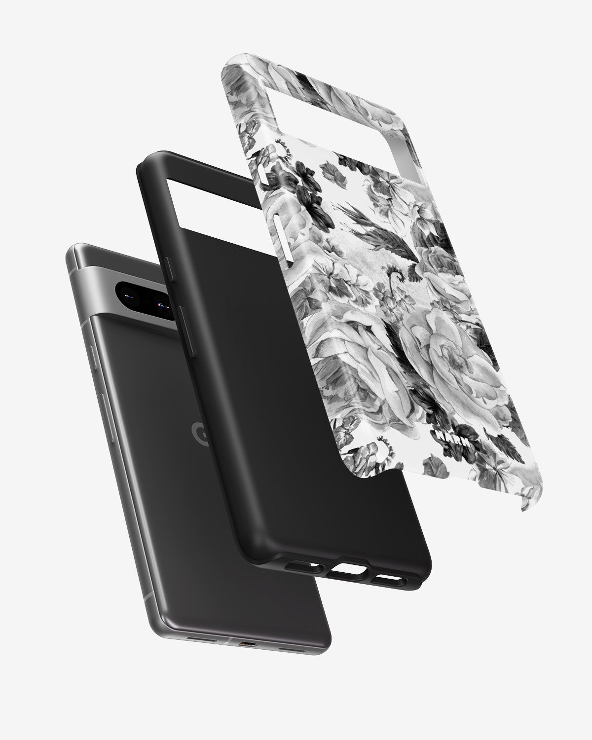Google Pixel 7a Tough Case – Black & White Bloom - View 2