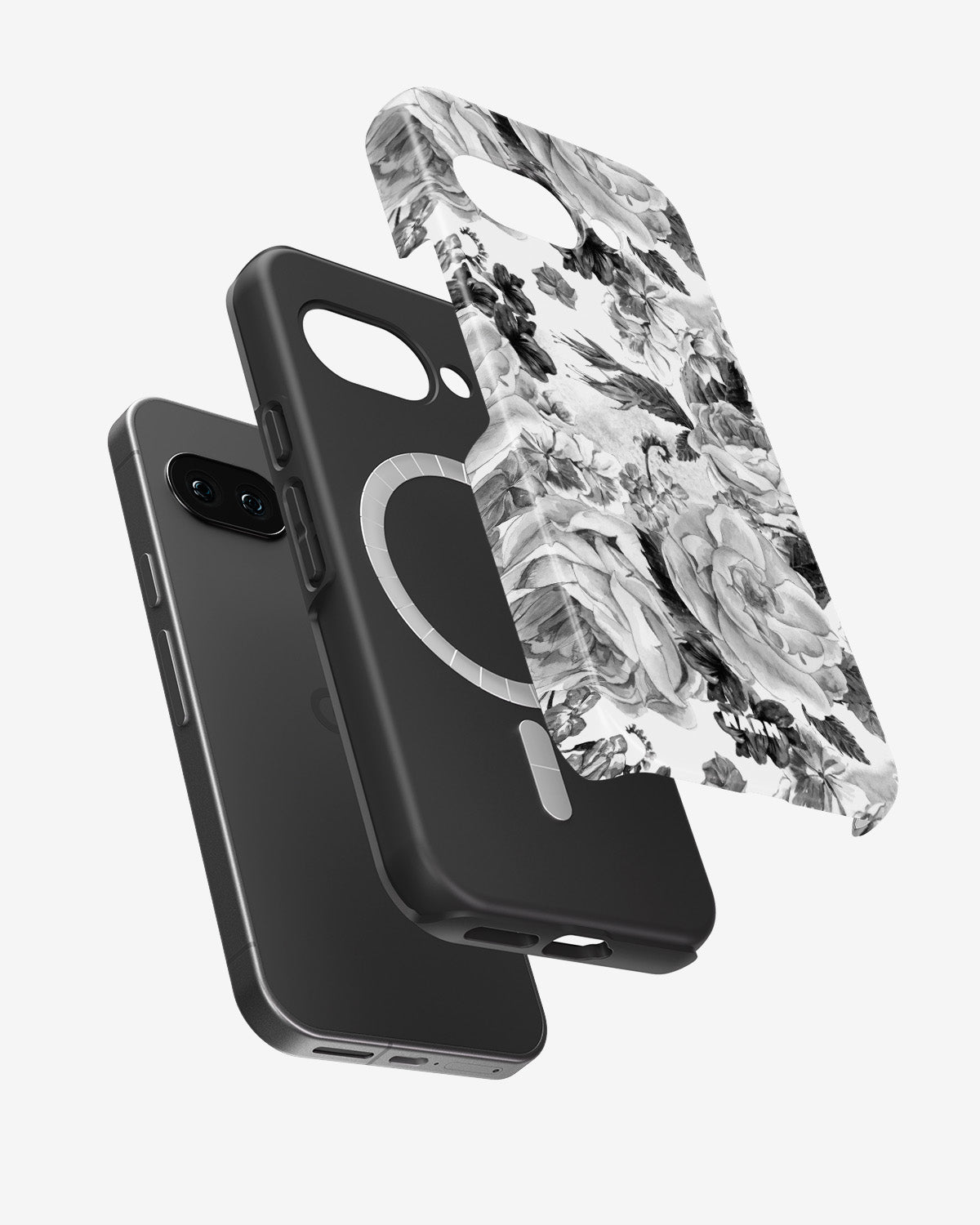 Google Pixel 10a Tough Case – Black & White Bloom - View 2