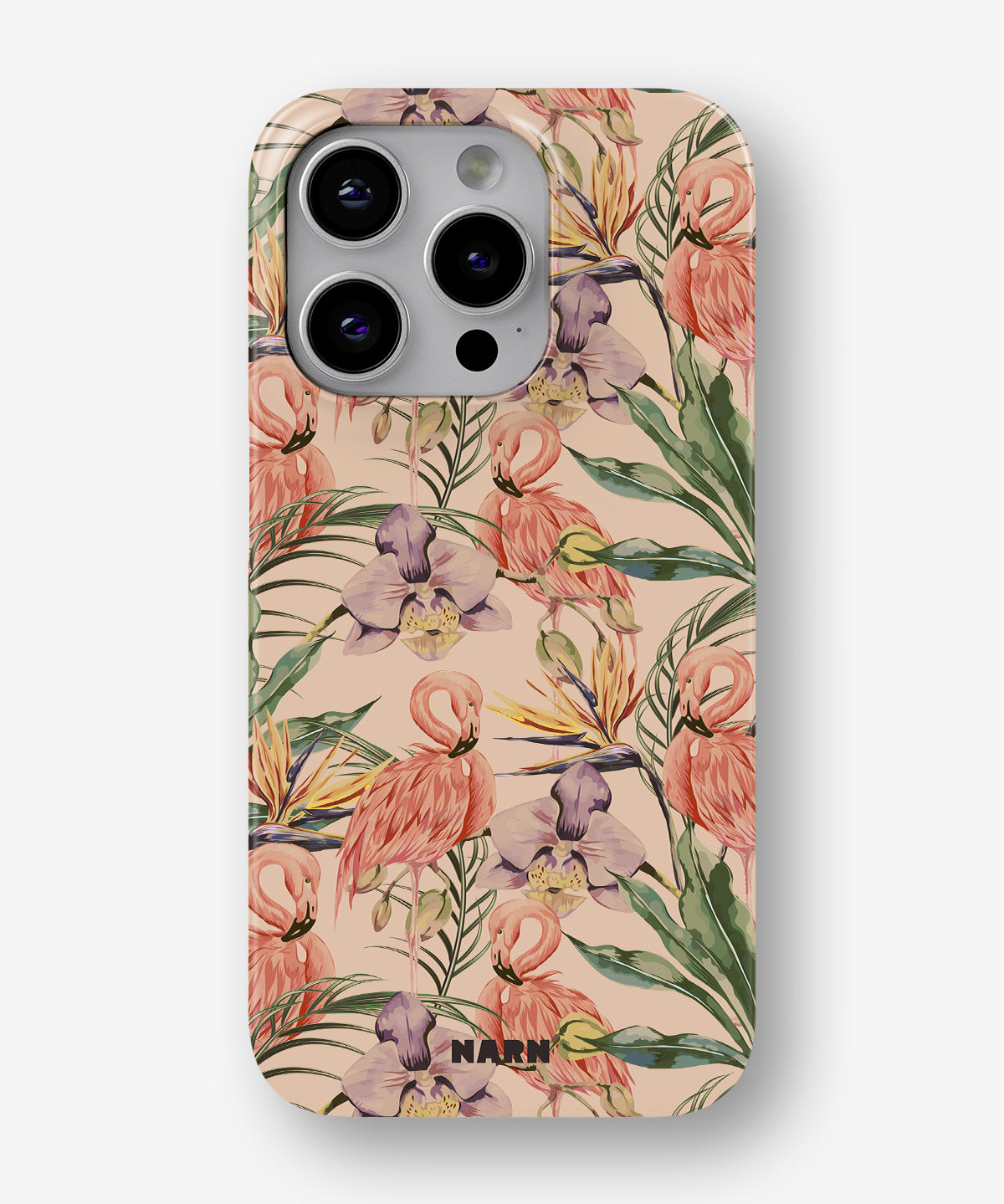 iPhone 13 Pro Max Slim Case - Flamingos & Flowers - View 1
