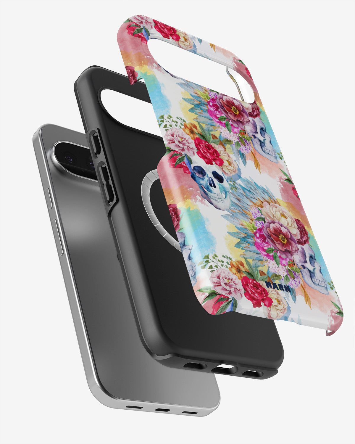 Google Pixel 11 Tough Case – Flowered Skulls - View 2