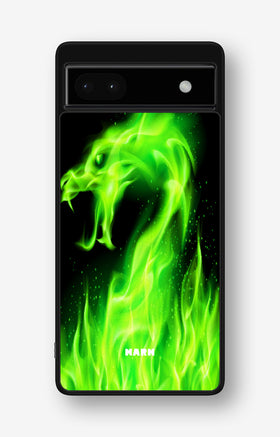 Google Pixel 6a Hard Case – Green Flames Dragon - View 1